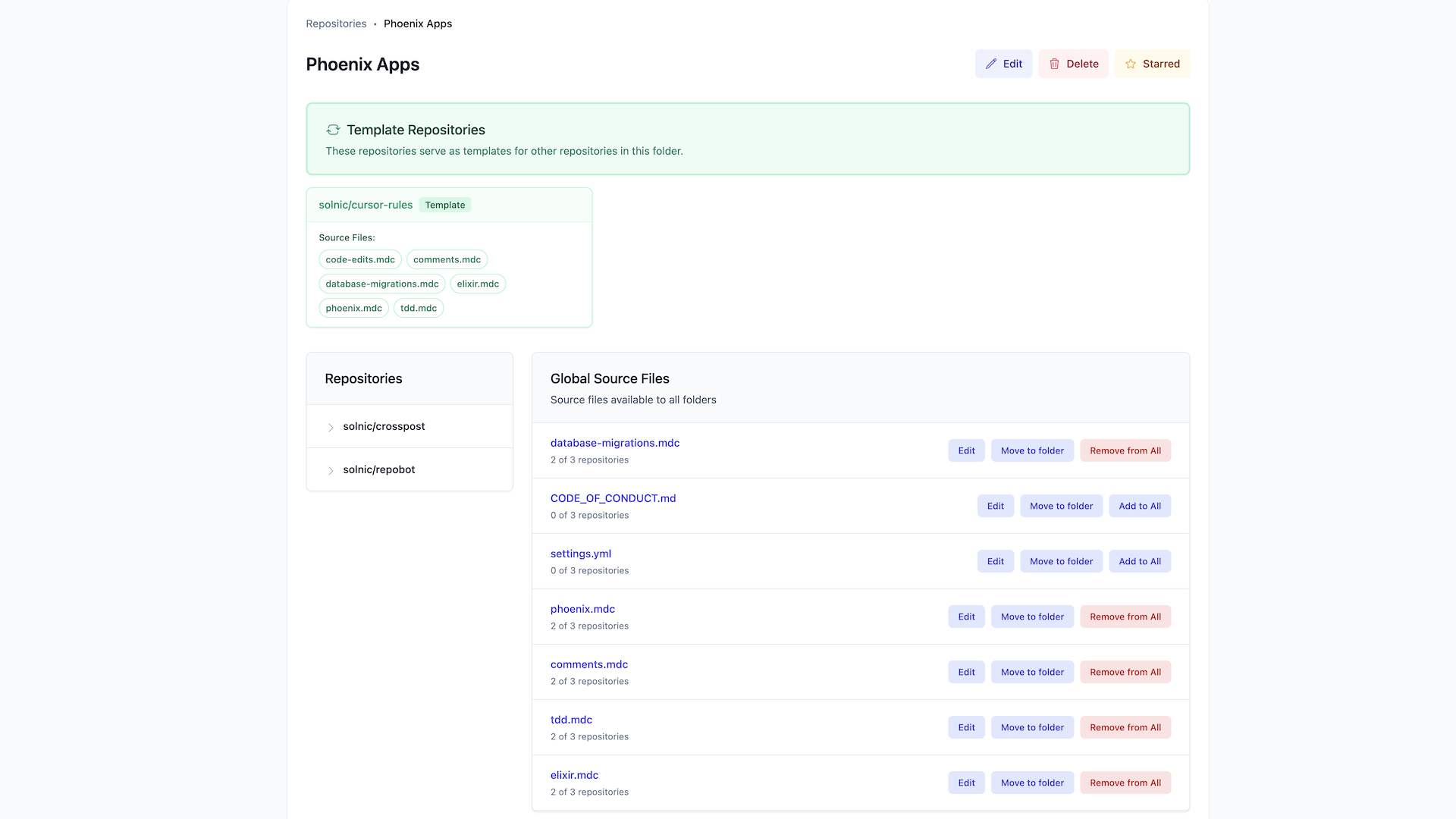 Template repository folder organization